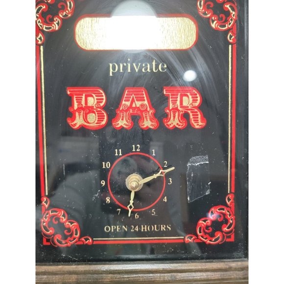 Vintage Private Bar Open 24 Hours Foil Back Wood Framed Sign No Name Clock 16" - Picture 5 of 10